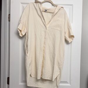 Old Navy Women’s Casual Cream Button Down High-Low Dress with Pockets